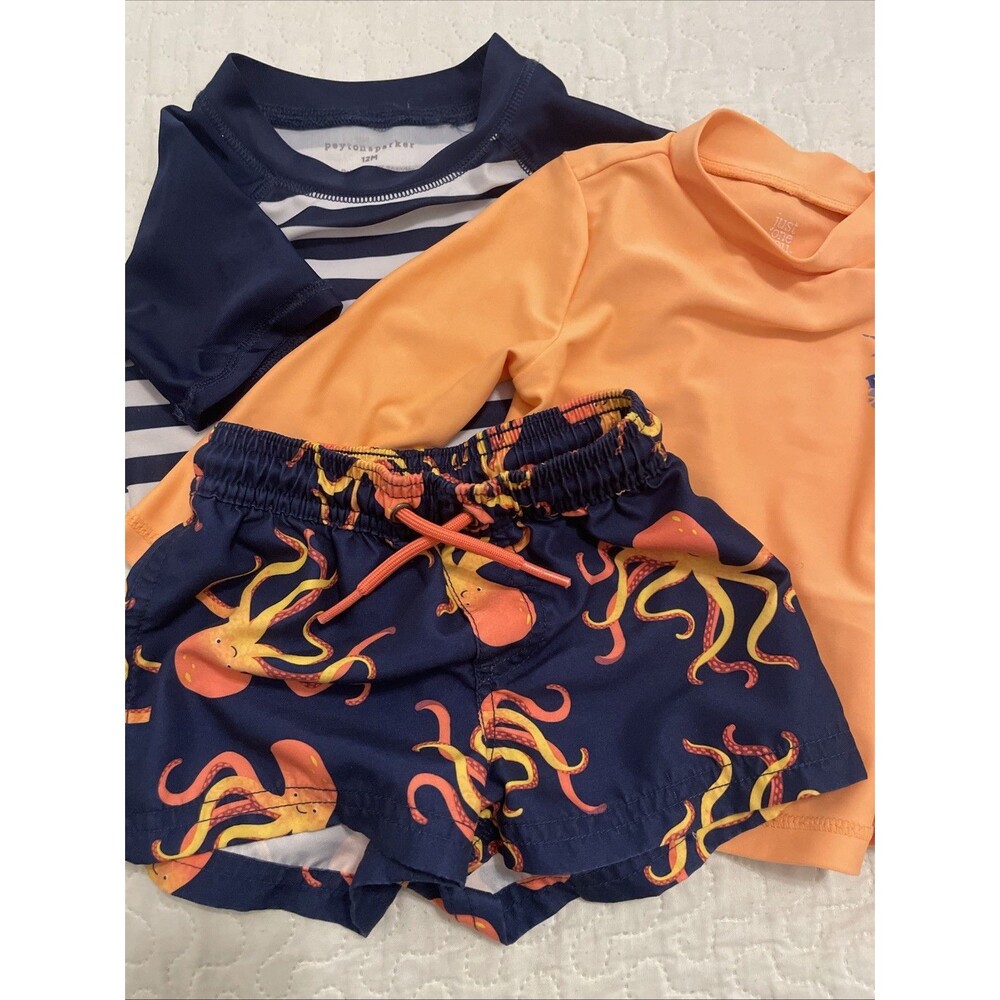 Carter's Boys Swim Top Shorts 12M 12 Months Multi 3 P Lot Rash Guard
